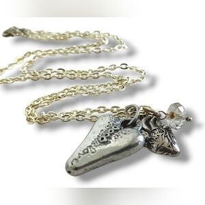 Hand Crafted Silver Heart Charm Necklace 925 Sterling Anatomical Crystal Signed